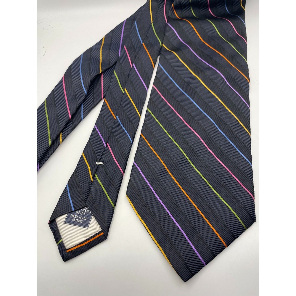 Breuer Bruce Baird & Co Navy Multi Color Stripe Silk Tie Hand Made in Italy